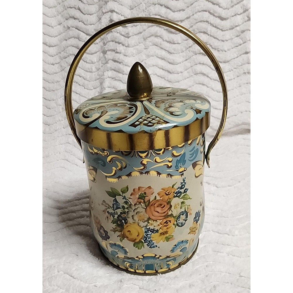 VINTAGE Murray Allen REGAL CROWN MultiUse Floral Tin w/Lid & Handle ENGLAND Made